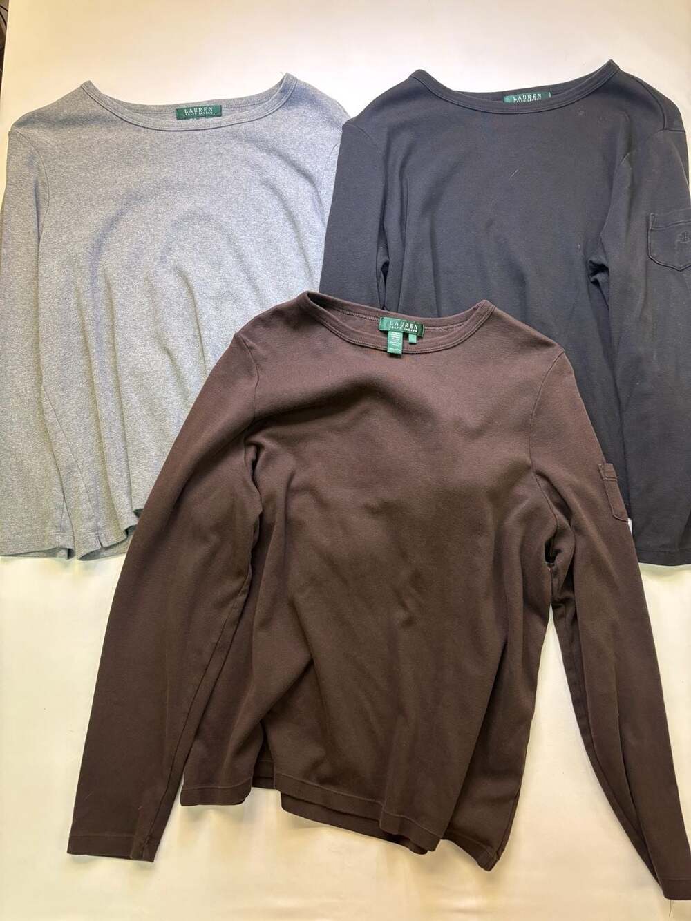 Three Lauren Ralph Lauren Women's Long Sleeve Cotton Crew Neck Tee Size 1X